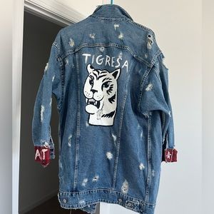 Distressed handmade jeans jacket